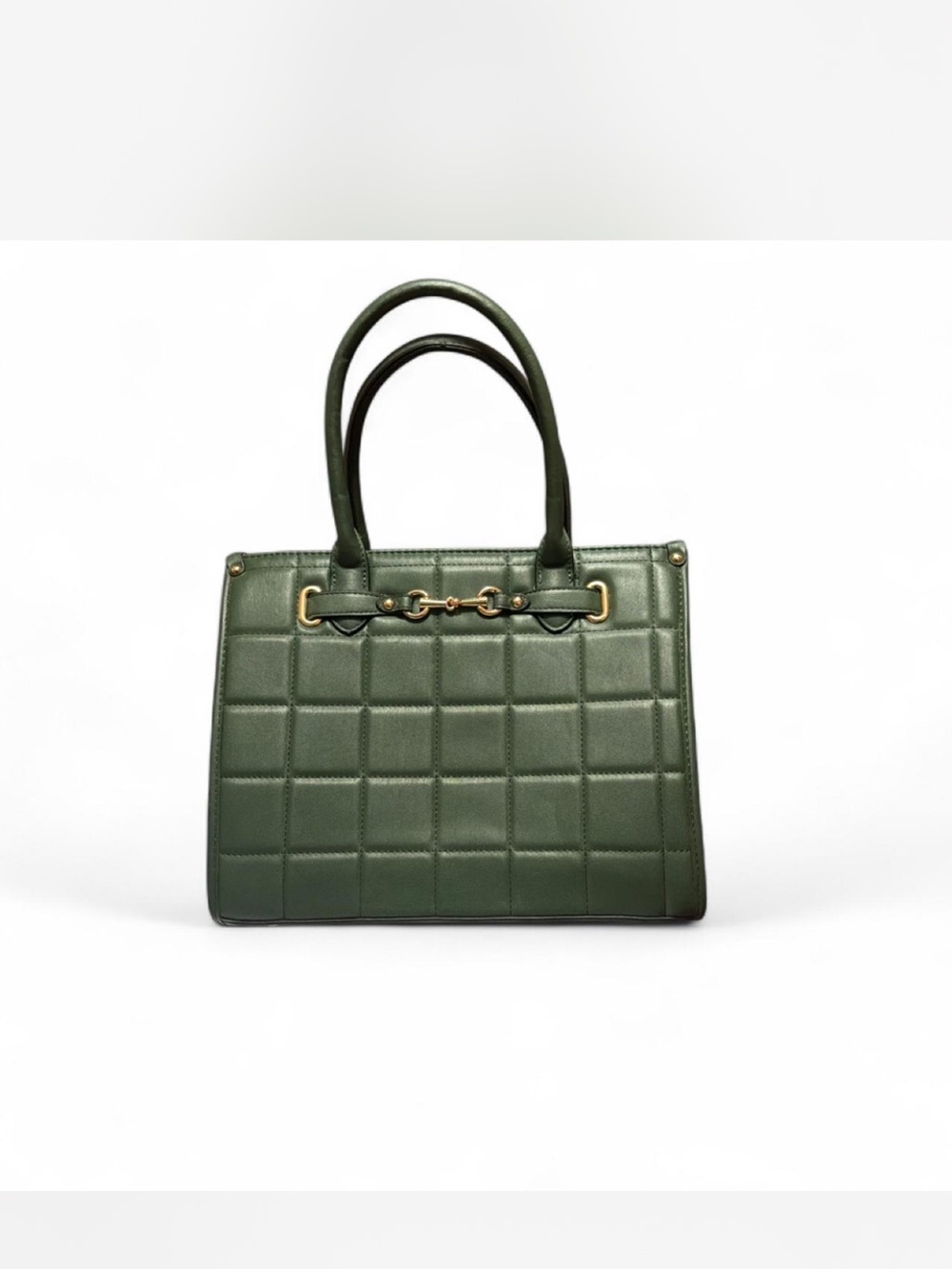Quilted Top-Handle Tote Bag in Dark Green